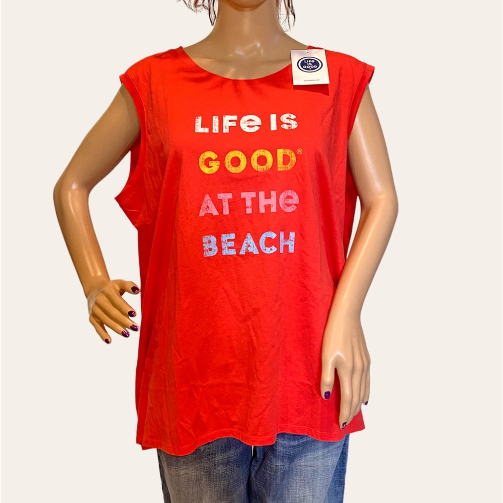 Life is Good Plus Size Orange Tank Top "Life is Good at the Beach" Size XXL NWT